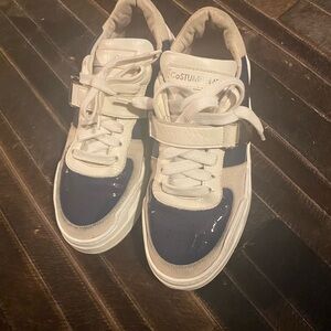 CNC Costume National Women’s White and Navy Low-Top Sneakers with Strap